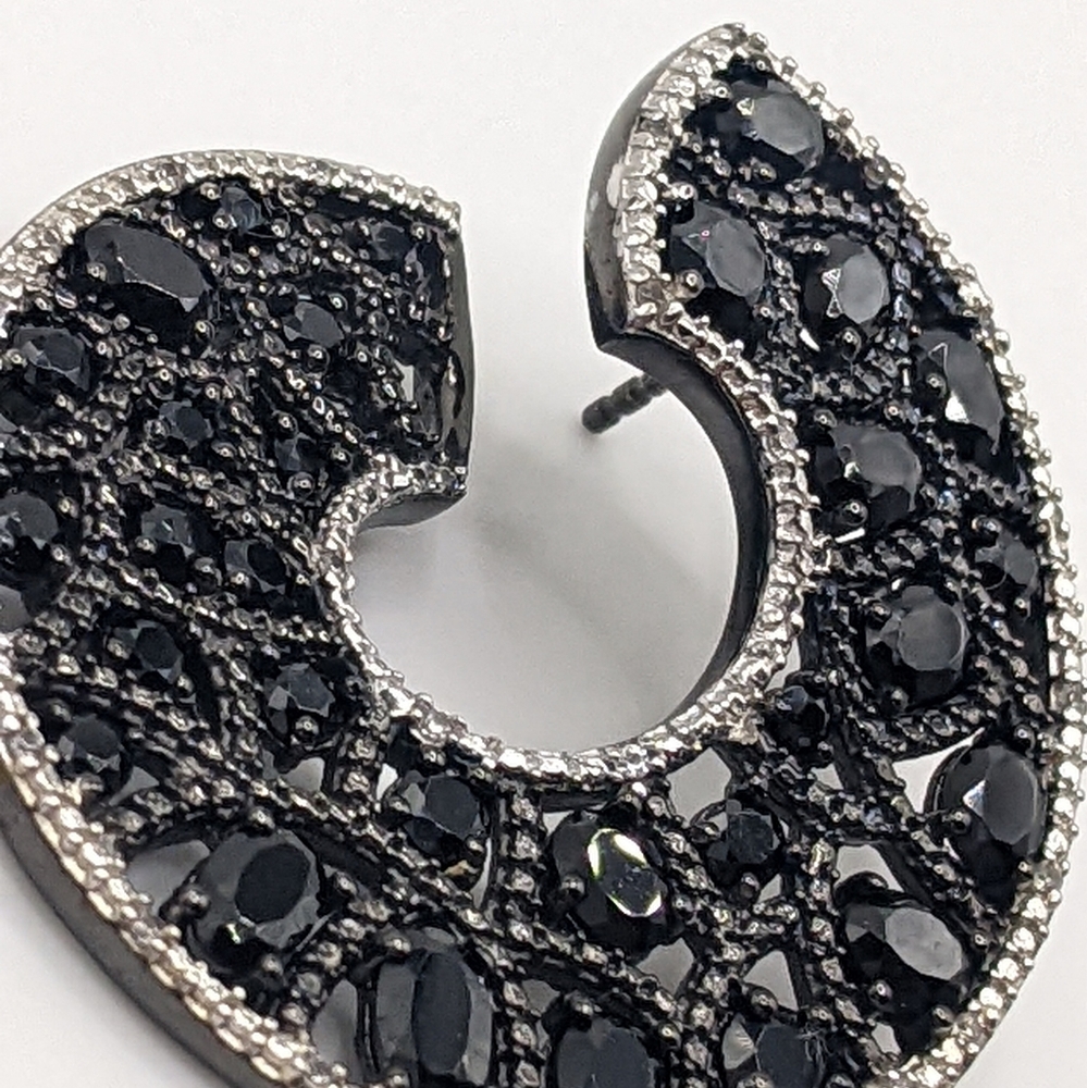 Unique Black Spinel Gemstone Swirl Hoop Earrings Sterling Silver - Picture 4 of 12